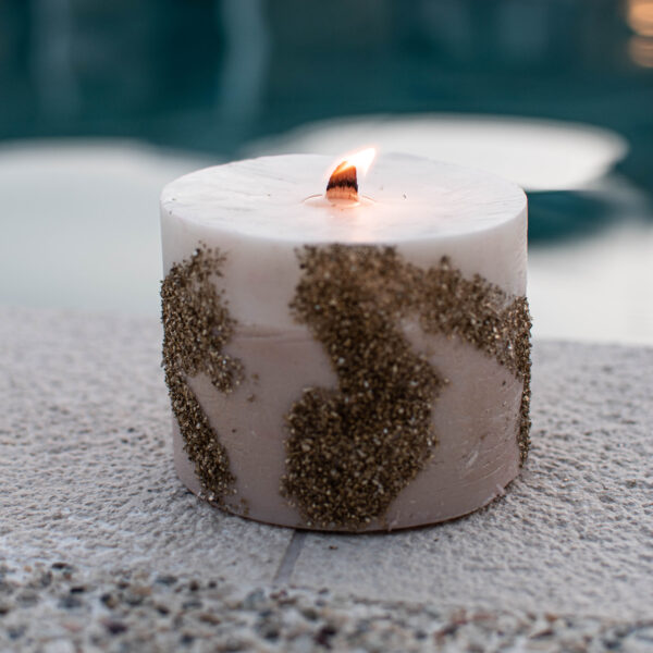 Wood Wick Candle with gold stones